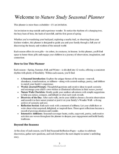 Nature Study Seasonal Planner: Weekly Prompts, Nature Walks, Copy Work & Yearly Plan